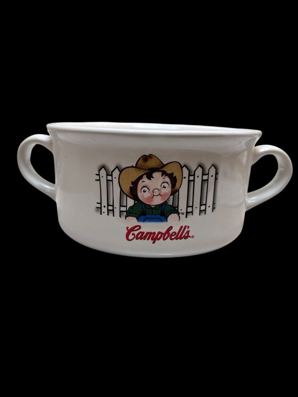 Campbell's Vintage Soup Mug With Handles Farmer Design Ceramic Collectible Kitch